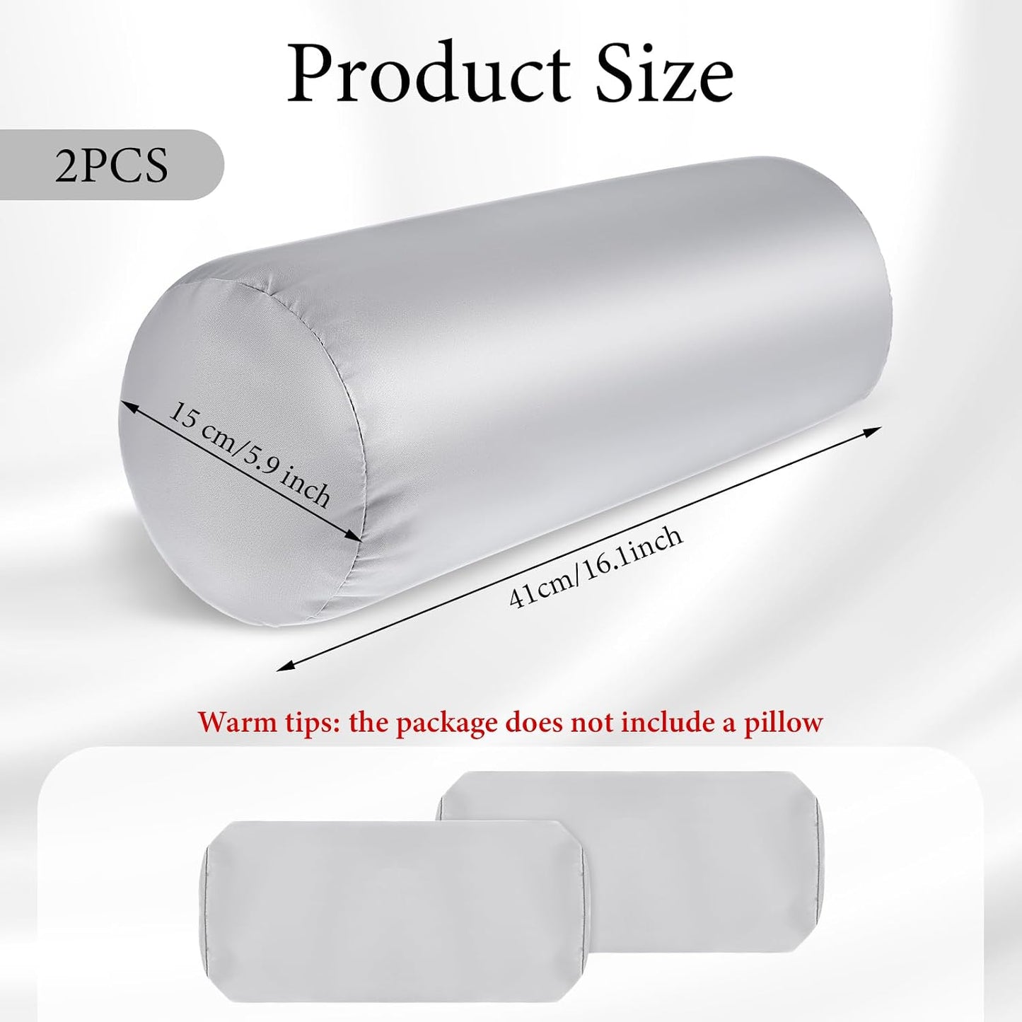2 Packs Round Neck Pillow Case Covers, 16x5.9inch Cervical Neck Roll Pillow Cover Soft Round Pillow Covers with Zipper Bolster Pillowcases Silk Pillow Case Covers for Hair & Skin(Only Case)