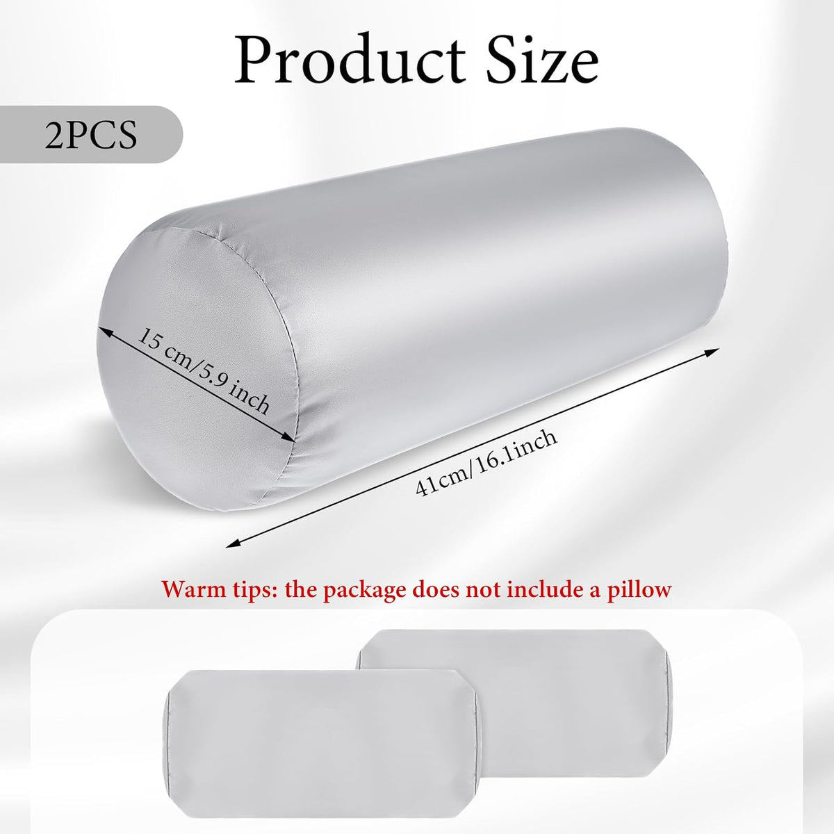 2 Packs Round Neck Pillow Case Covers, 16x5.9inch Cervical Neck Roll Pillow Cover Soft Round Pillow Covers with Zipper Bolster Pillowcases Silk Pillow Case Covers for Hair & Skin(Only Case)