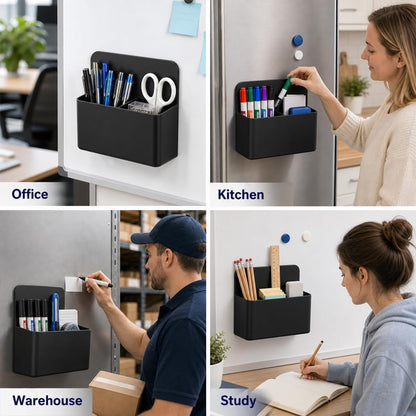 Magnetic Pencil Pen Holder, 2 PCS Magnetic Dry Erase Marker Holder for Whiteboard, Black White Magnet Storage Pencil Cup Case Fridge Organizers Locker Accessories for Office School Teacher Must Haves