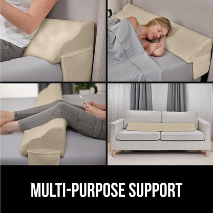 GORILLA GRIP Patented Bed Wedge Pillow for Headboard Gap, Filler Between Mattress Gaps, Comfortable Supportive High Density Cushioned Foam Pillows, Stay in Place Gripping Dots, King Soft Gray