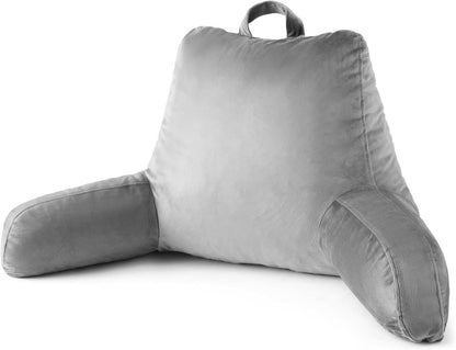 Reading Pillow for Bed with Arm Support, Large Backrest Cushion for Sitting Up in Bed, Plush Ergonomic Back Pillow for Reading, Watching TV, Gaming & Relaxing,Pillow with Shredded Memory Foam,Grey
