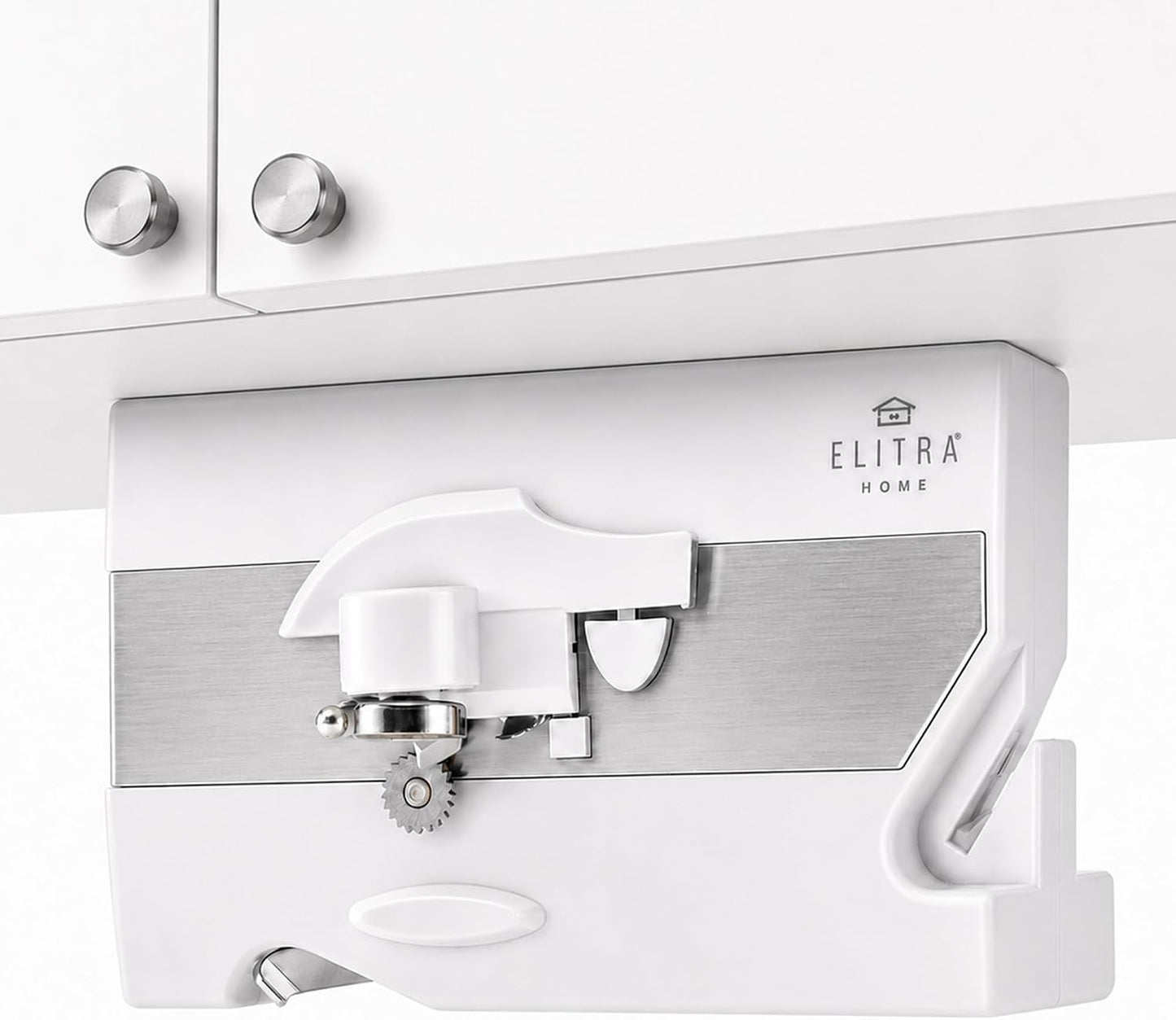 ELITRA HOME 3-In-1 Under The Cabinet Electric Can Opener - Black | Automatic Smooth Edge Can & Bottle Opener, Magnetic Lid Holder & Knife Sharpener, Space Saving Kitchen Tool with Cord Storage