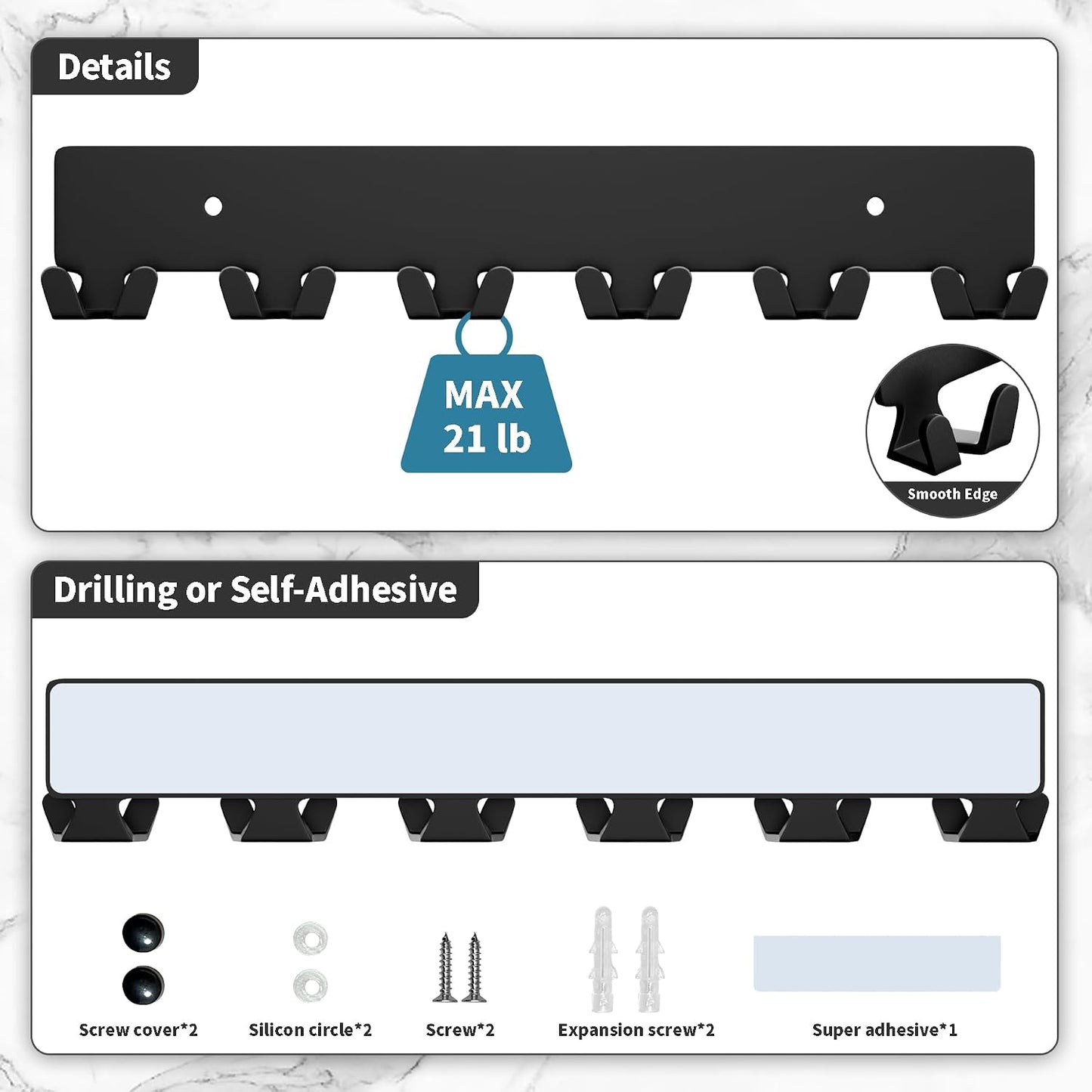 GTK Key Holder for Wall Key Hooks with Tray and 6 Hooks, Wall Mounted Key Holder for Hallway, Key Rack with Shelf for Mail Storage (Black)