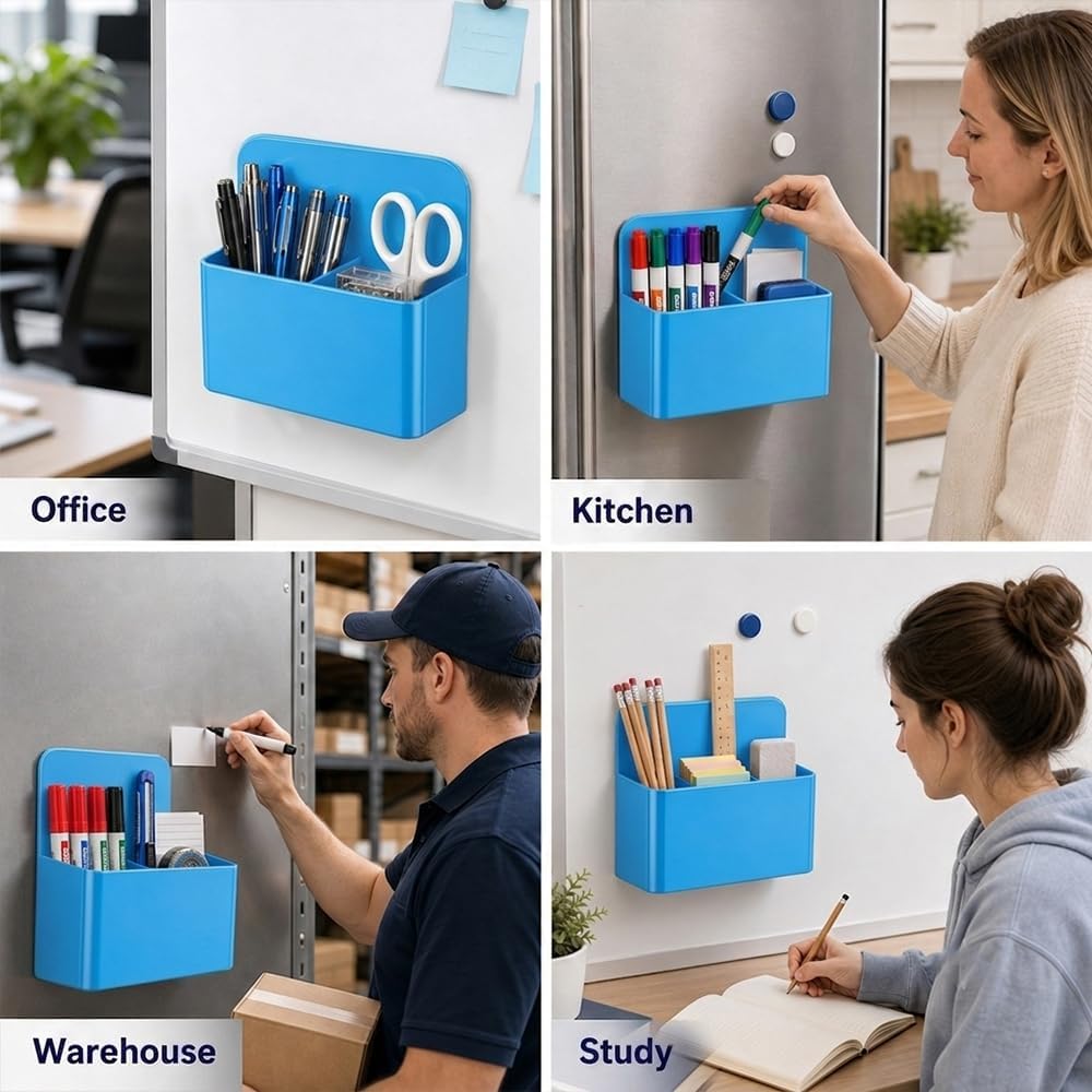 Magnetic Pencil Pen Holder, 2 PCS Magnetic Dry Erase Marker Holder for Whiteboard, Black White Magnet Storage Pencil Cup Case Fridge Organizers Locker Accessories for Office School Teacher Must Haves