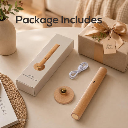 Wooden Wall Lamp 360° Rotatable Magnetic Sconce Rechargeable Bedside-1 Pack | Night light bar with stepless dimming,USB-C. Modern style mount on table, desk for reading, artwork,ambient home