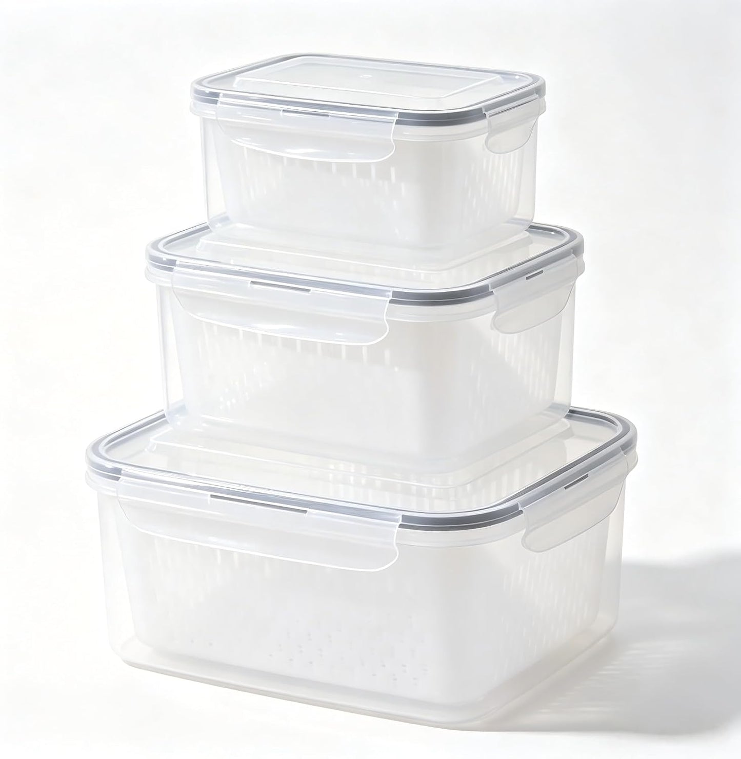 3-Pack Fresh Fruit Storage Containers for Fridge with Strainer & Drain Lid | Produce Keeper with Removable Colander, BPA-Free Plastic Crisper for Berries Vegetables Nuts, Fresh