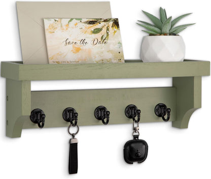Key and Mail Holder Wall Mount, Mail Organizer with 5 Key Hooks | Key Holder with Shelf, Key Holder for Coat, Dog Leash, Home Decor Rack, Entry Way Organizer