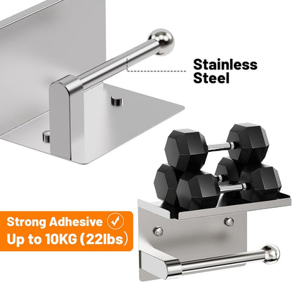 Toilet Paper Holder with Phone Storage Shelf, Matte Black | Wall Mount for Bathroom, No Drill Adhesive or Screw Mount, Rustproof Metal, Fits Mega Rolls