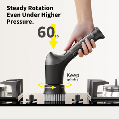 Electric Spin Scrubber, Cordless Household Cleaning Brush with 6 Replaceable Heads, 3 Speeds, LED Display, Lightweight Handheld Power Scrubber for Cleaning Stove/Bowl/Sink/Corner/Tile/Grout-Black