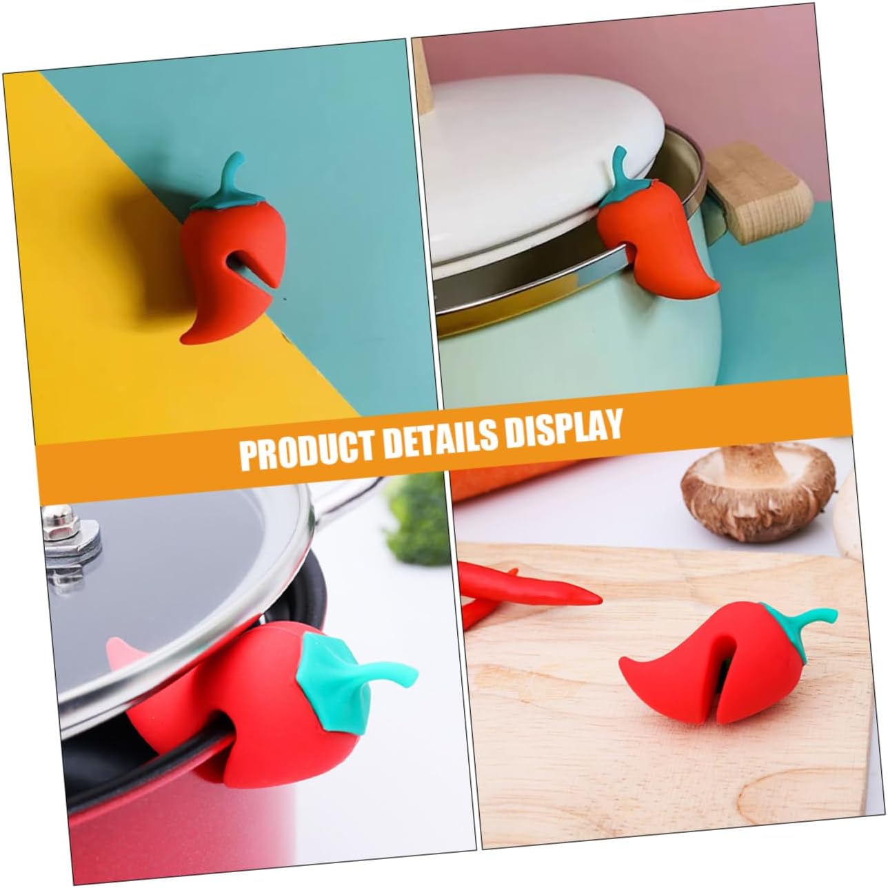 4Pcs Chili Silicone Pot Lid Lifter Heat Resistant Spill Stopper Kitchen Gadget for Preventing Boil Overs and Enhancing Air Circulation