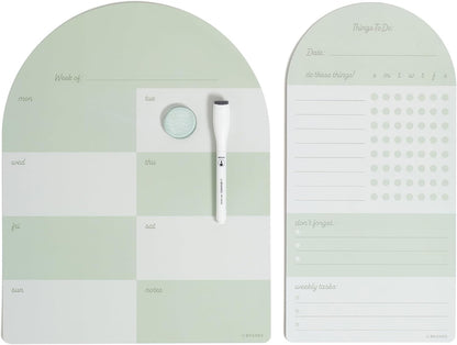 U Brands Dry Erase Calendar White Board for Fridge, 11" x 14", Sage Green