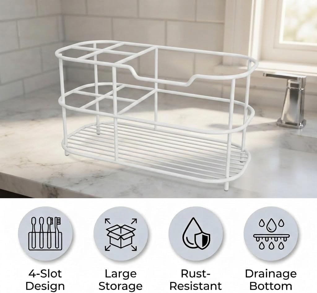 Bathway Toothbrush Holder for Bathroom, 6.9"L x 3.4"W x 4"H, Matte Black, L | Waterproof, Rust-Proof, More Durable, Multifunctional, Large-Capacity, Non-Slip, Anti-Tip, Self-Draining, Stylish Appearance