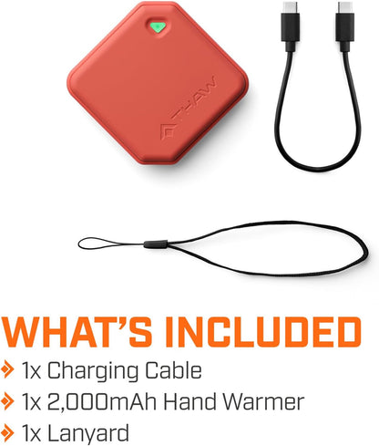 THAW Rechargeable Mini Hand Warmer | Double-Sided Heating, Up to 4 Hours, Rechargeable USB-C, Durable Impact-Resistant Construction, Integrated LED Light