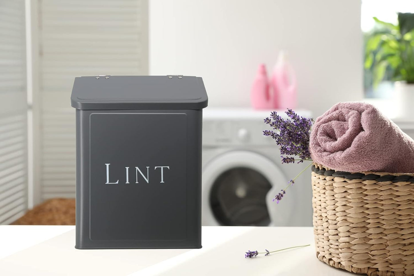 Magnetic Lint Bin, 2.5L Capacity, Stormy Gray, Wall Mounted, Satisfaction Guarantee