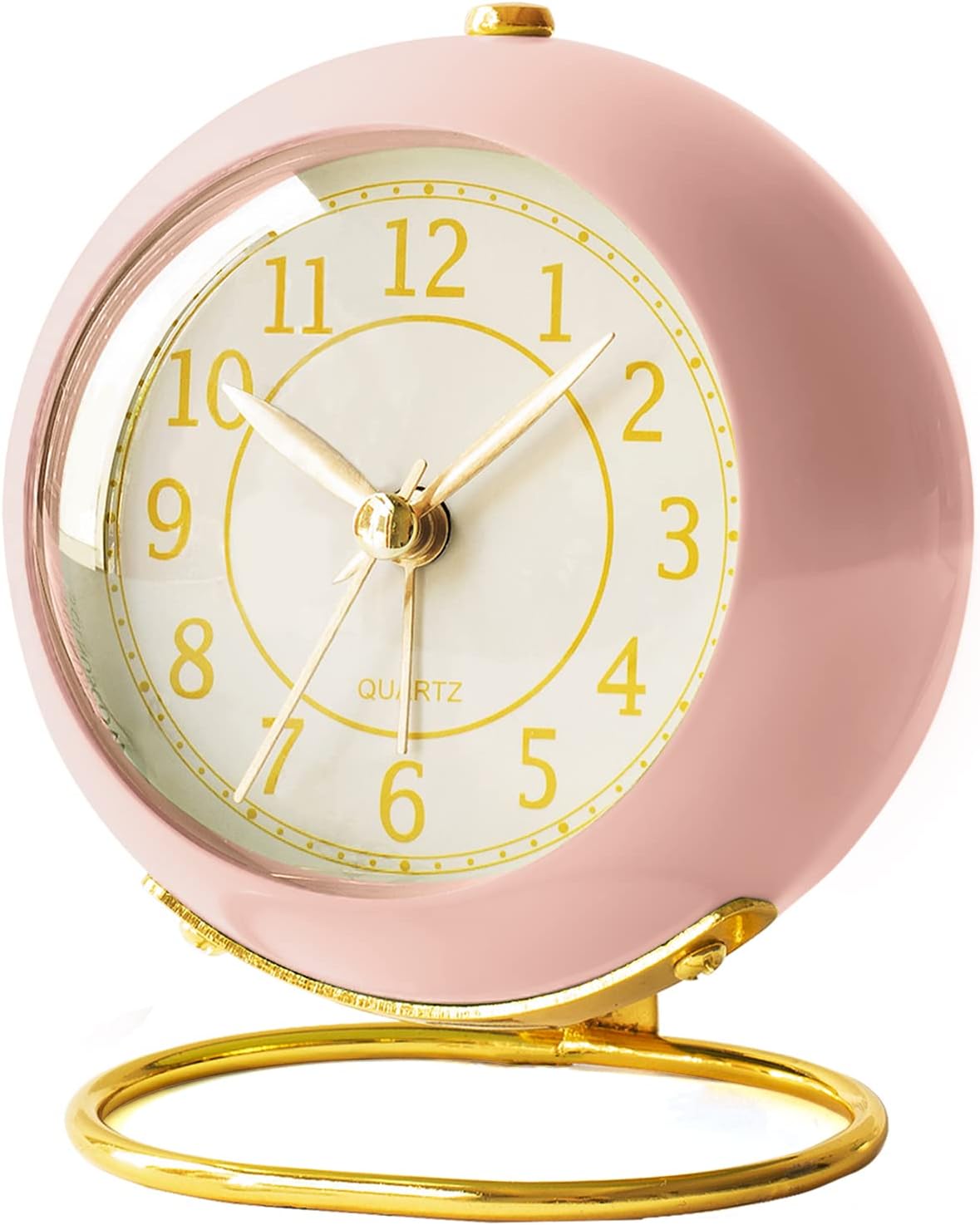 AYRELY® Battery Operated Analog Desk Alarm Clock with Light, Table Clock | Retro Aesthetic Clock with Silent Non-Ticking Movement for Bedside, Bedroom, Kitchen, Office, Travel & Kids' Room(Light Pink)