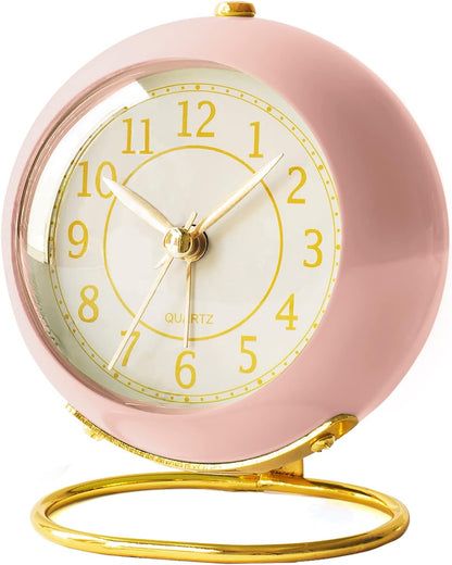 AYRELY® Battery Operated Analog Desk Alarm Clock with Light, Table Clock | Retro Aesthetic Clock with Silent Non-Ticking Movement for Bedside, Bedroom, Kitchen, Office, Travel & Kids' Room(Light Pink)