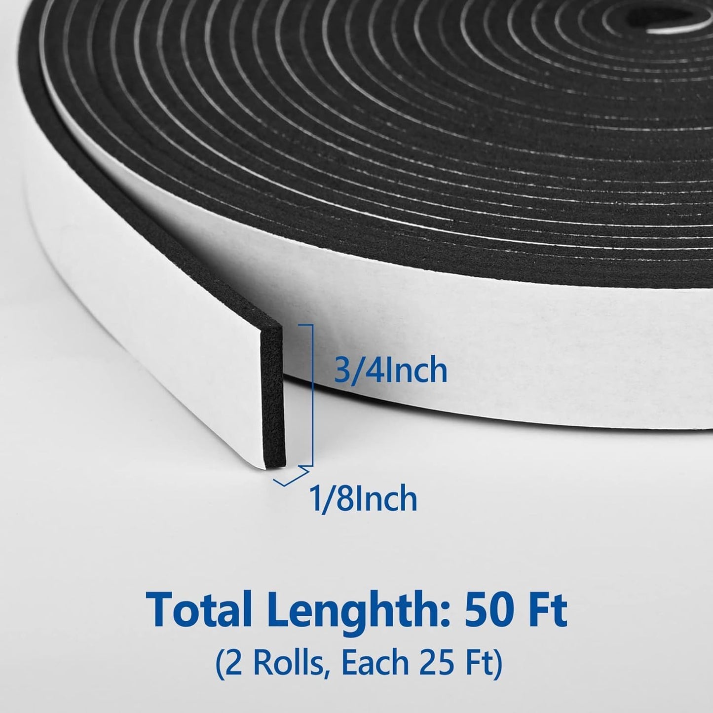 Kikerike Self Adhesive Foam Tape Weatherstrip 1/2In x 1/4In x 42Ft High Density Foam Insulation Strips Seal Weather Stripping with Strong Adhesive for Door and Window Sound Isolation Soundproofing
