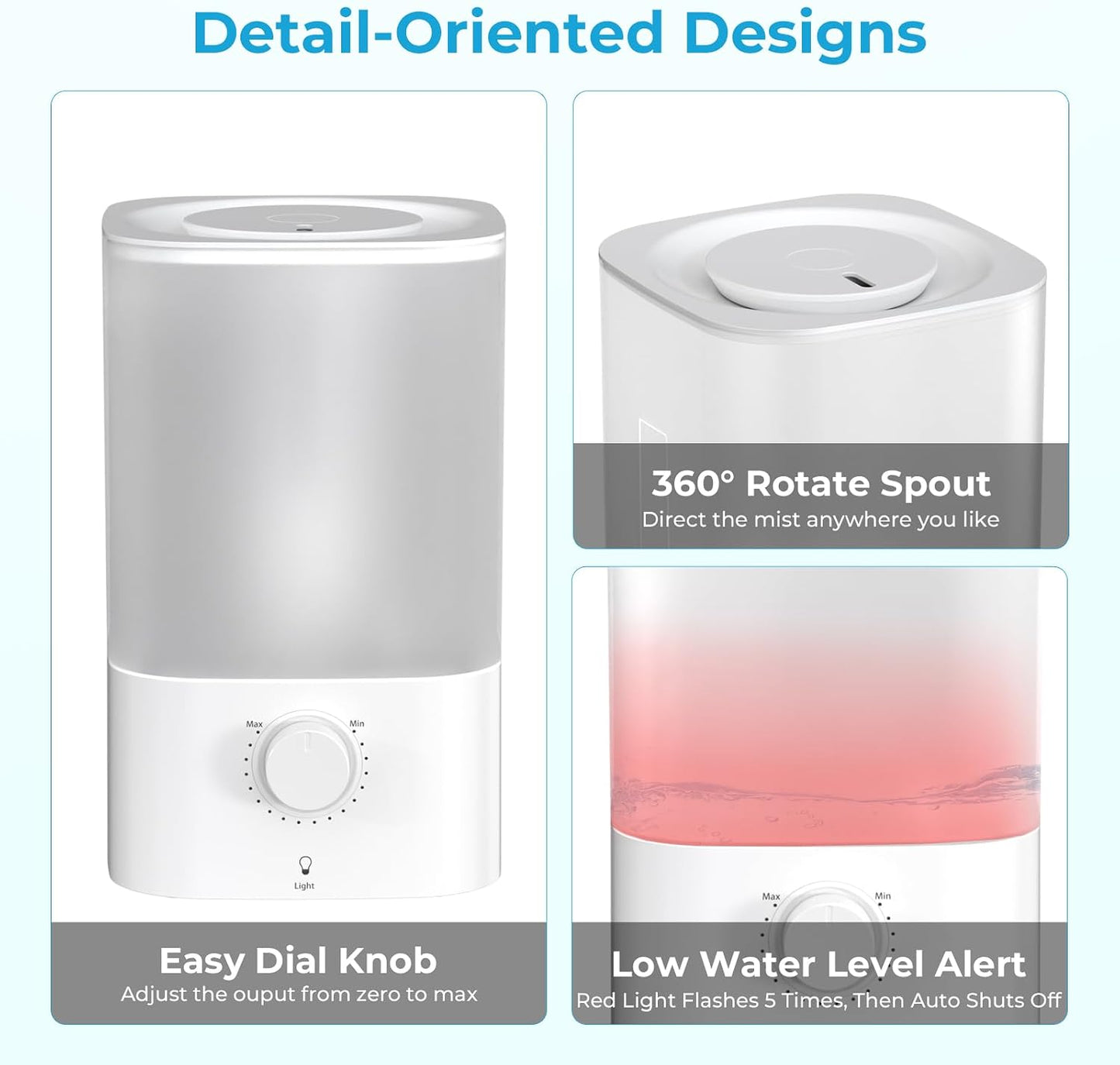Cool Mist Humidifiers for Bedroom,3.2L Humidifiers for Baby Nursery＆Plants,7-Color Light,Oil Diffuser,Top Fill,360°Nozzle,Timer,24DB Quiet,BPA Free,Tap to Operate,White