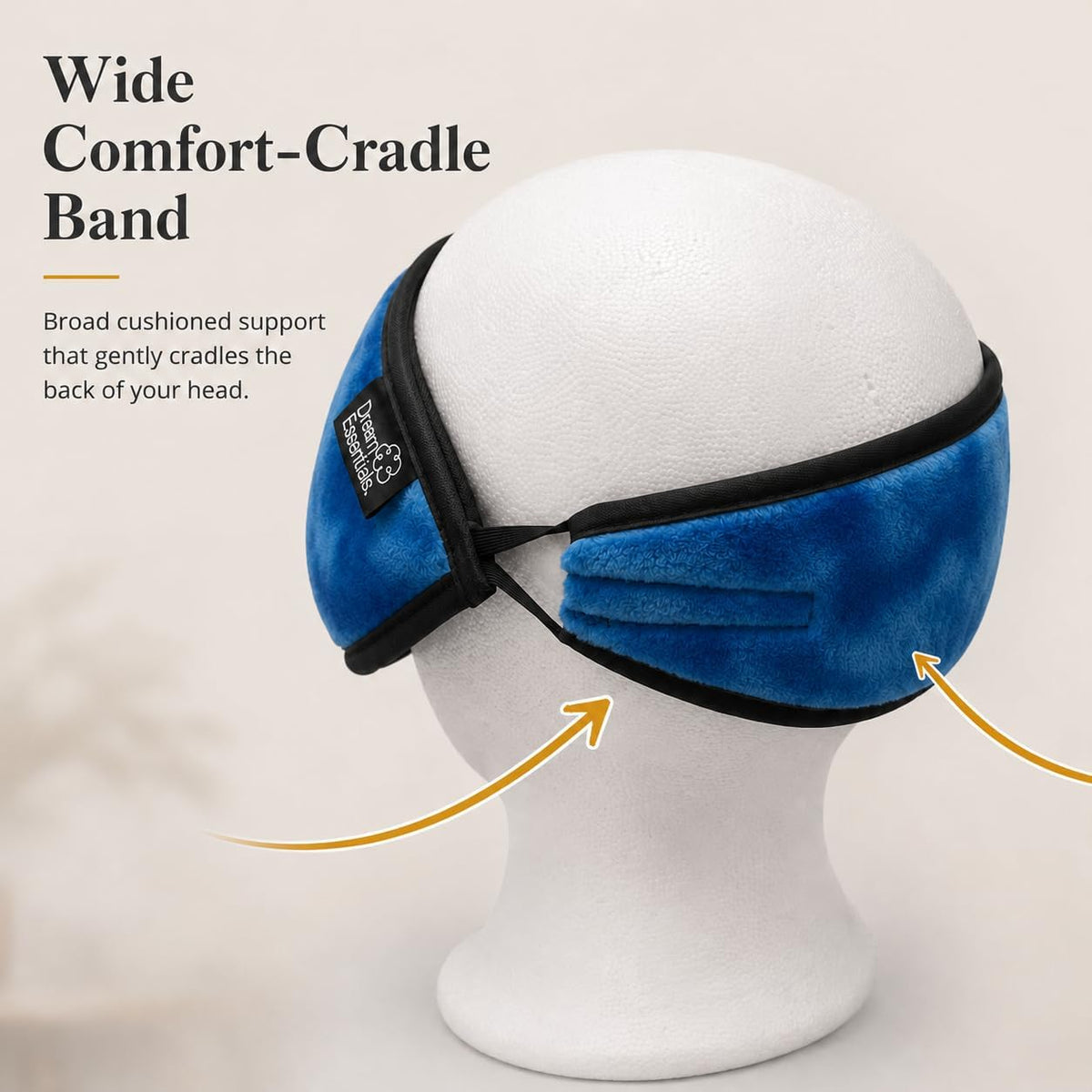 Dream Essentials Utopia Blackout Sleep Mask with Wide Cradle Band, Adjustable Plush Eye Mask for Side Sleepers, Flexible Nose Bridge, Handmade in USA, Travel & Naps