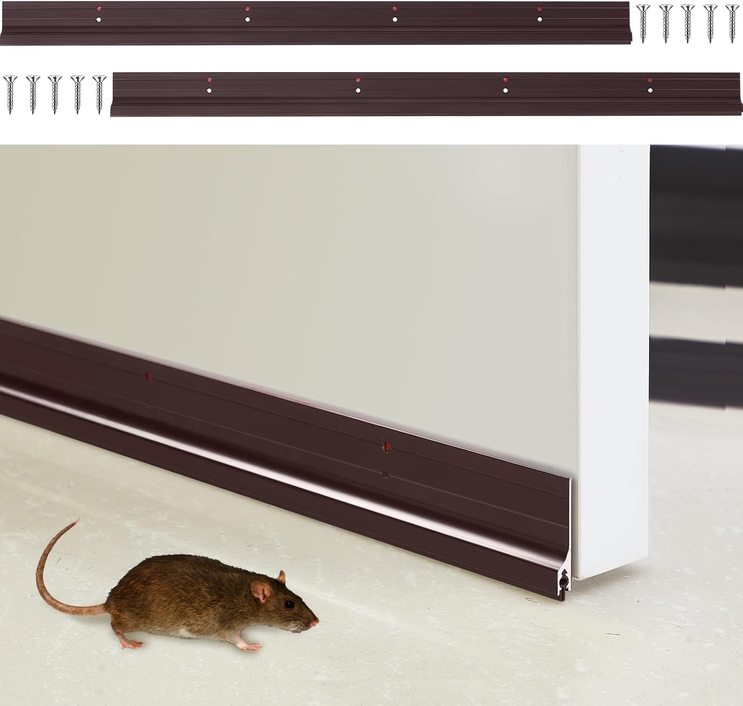 Gisafai 2 Pcs 36 Inches Door Mouse Stopper, Metal Sweep, Silver | Aluminum Strip Blocks Rodents Under Door, Reduces Noise and Drafts, Weather Seal for Energy Saving, Includes Screws