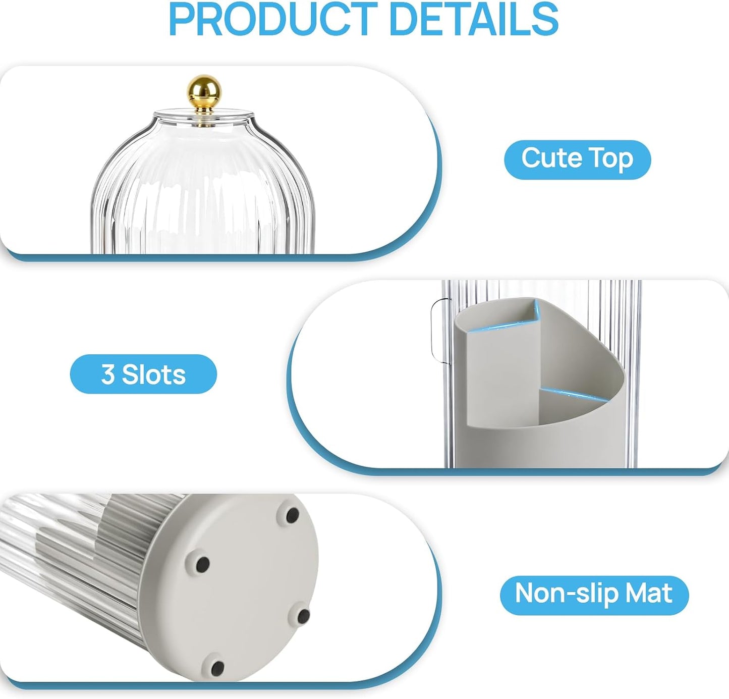 Toothbrush Holders with Cover Toothpaste Organizer for Bathroom, White | 360° Rotating, Dustproof Sliding Lid, Drainage Holes, Waterproof, for Kids Electric Toothbrush Makeup Brush Storage