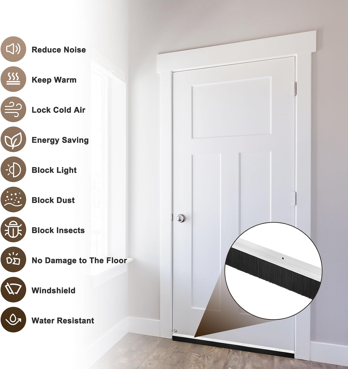 M METERXITY 2-Pack Door Brush Bottom Sweep, 39" L x 2.6" W H-Shape Aluminum Alloy Base with 1.6" Nylon Brush for Industrial/Home/Garage Door Seal, Strong Adhesive Weather Stripping Kit[Silver]