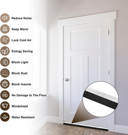 M METERXITY 2-Pack Door Brush Bottom Sweep, 39" L x 2.6" W H-Shape Aluminum Alloy Base with 1.6" Nylon Brush for Industrial/Home/Garage Door Seal, Strong Adhesive Weather Stripping Kit[Silver]