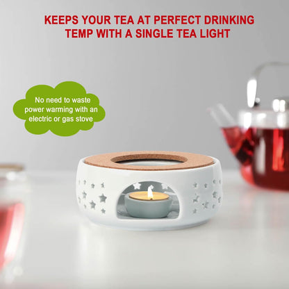 Teapot Warmer, Ceramic Tea Warmer for Teapot, Tealight Warmer with Tealight Holder for Heating Coffee Milk Tea Warmer, Teapot Heater (White)