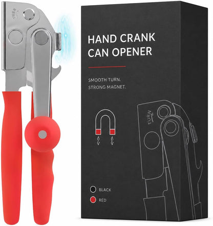 Heavy Duty Commercial Can Opener – Stainless Steel Can Opener for Large & Small Cans, Manual 360° Smooth Crank with Ergonomic Long Handles, Non-Slip Grip, 2-in-1 Bottle Opener for Restaurants & Home
