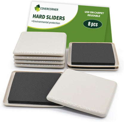 Furniture Sliders for Carpet 8 PCS - 3 1/2" Brown | Furniture Moving Sliders, Carpet Sliders for Furniture, Square Furniture Movers Sliders - Move Your Furniture Easily & Safely