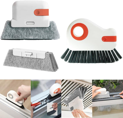 3pcs Gray Door and Window Track Cleaning Brush Set with Concealed Scraper