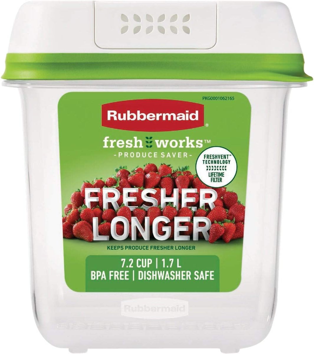 Rubbermaid FreshWorks Saver, Large Short Produce Storage Container, 11.3-Cup, Clear