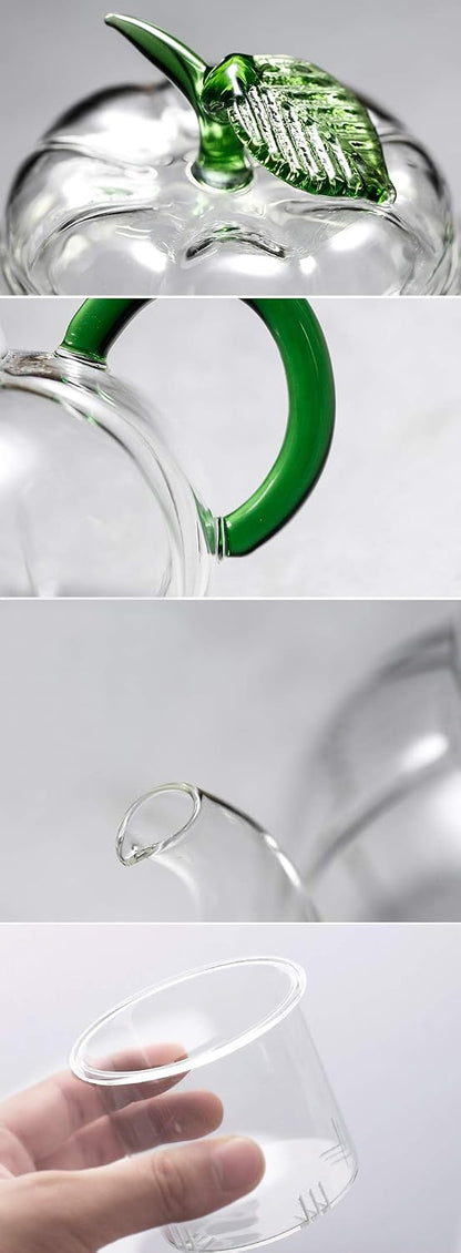Glass Filtering Tea Maker Teapot with a Warmer and 6 Double-walled Tea Cups Set (Heating base, Standard)