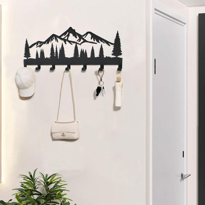 Key Holder for Wall, Metal Decorative Wall Mounted Mountain Key and Mail Holder with Shelf, 2 in 1 Key Hooks for Entryway, Front Door, Hallway, Key Organizer and Key Rack (10 Inches)
