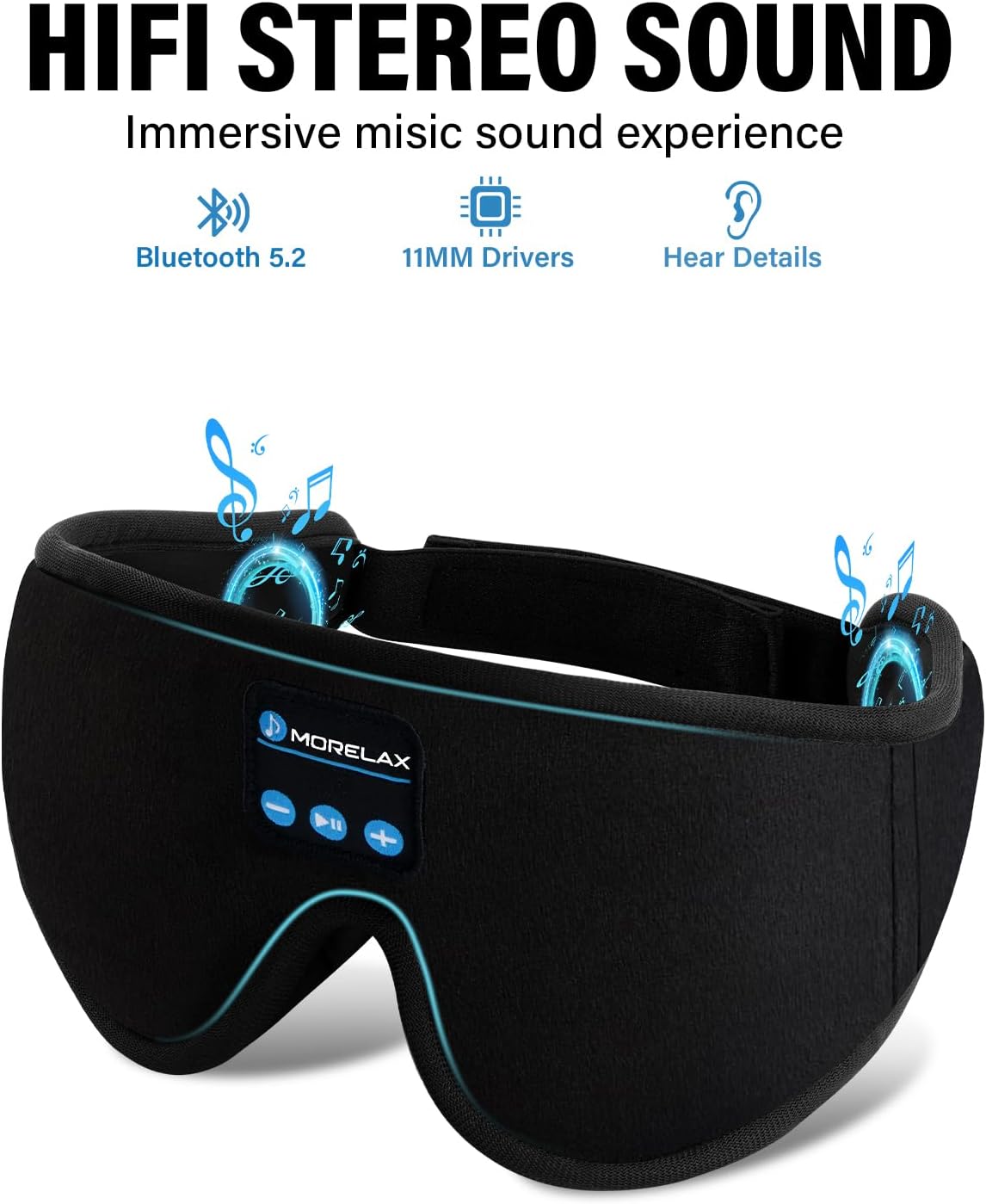 Sleep Headphones,Sleep Mask for Side Sleeper,3D Eye Mask for Sleeping with Stereo Speakers,Bluetooth Headphone,Perfect for Gifts for Women/Men Black
