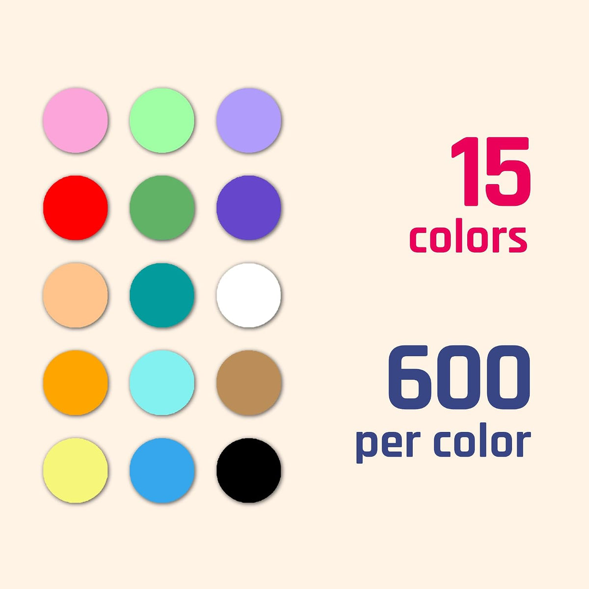 3000 Pack, 0.4" - Small Colored Dot Stickers Round Labels, 15 Colors