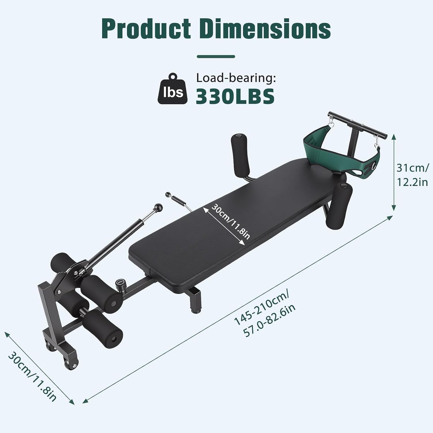Full Body Traction Table, Adjustable Massage Cervical Traction Bench, Portable Lumbar Stretcher Bed, Home Spine Stretcher Bench for Tension Relief, Lumbar Stretching, 330LBS Capacity Black