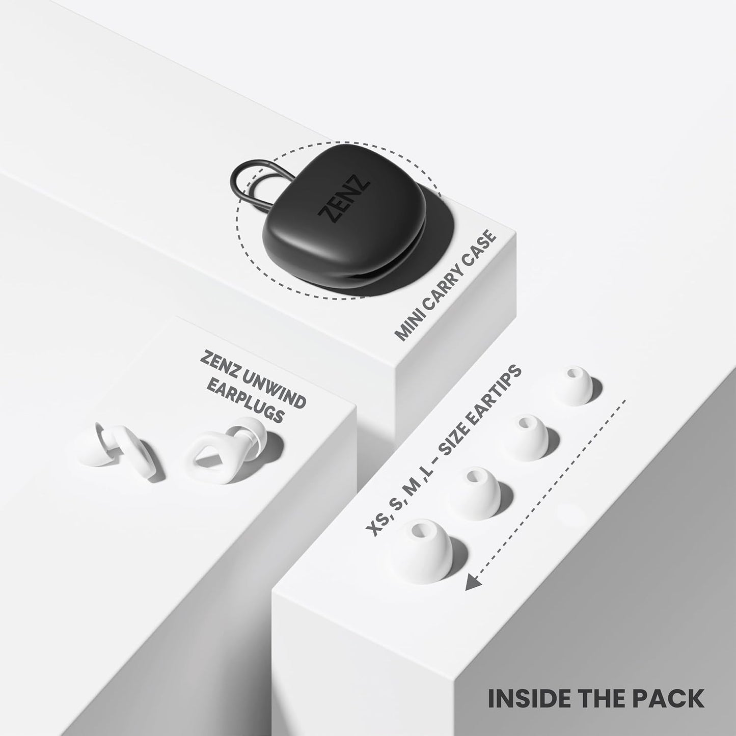 Zenz Unwind Ear Plugs for Sleeping Noise Reduction - Comfy Reusable Soft Silicone Earplugs for Focus, Study, Work - 8 Pair Eartips in XS/S/M/L - 27dB Hearing Protection with Storage Case - Onyx Black
