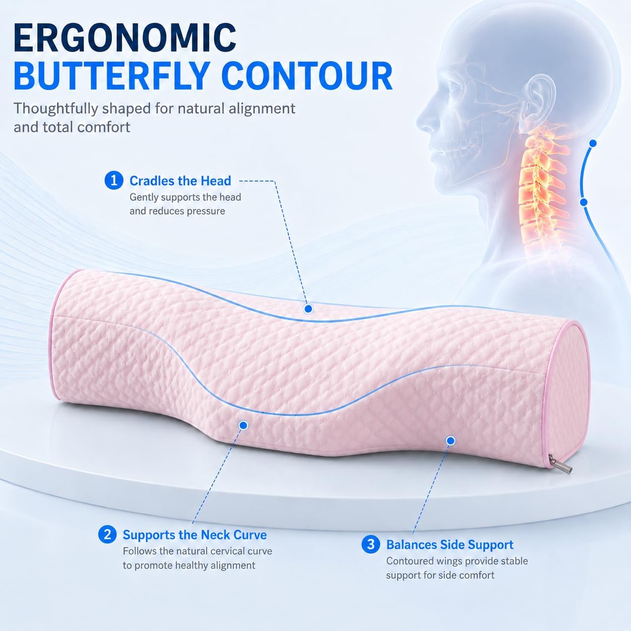 Cervical Neck Pillow, Memory Foam Neck Bolster for Sleeping, Washable Cover | polyester cover, slow rebound foam, magnet filling, raised dot texture, removable washable case, bed office chair travel