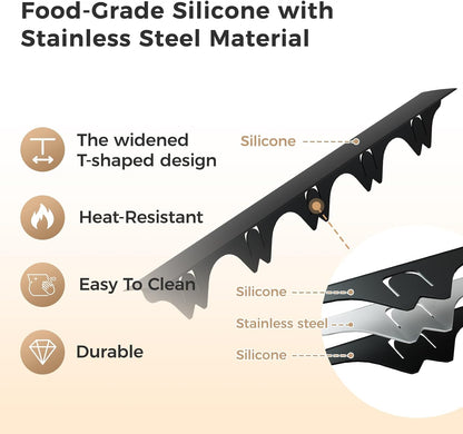 Silicone Stove Gap Covers with Stainless Steel, Oven Gap Filler Seals Gaps Between Stovetop and Counter, Stove Gap Guards Range Trim Kit, Easy to Clean Stove Gap Guard (Black 2 Pack,25")