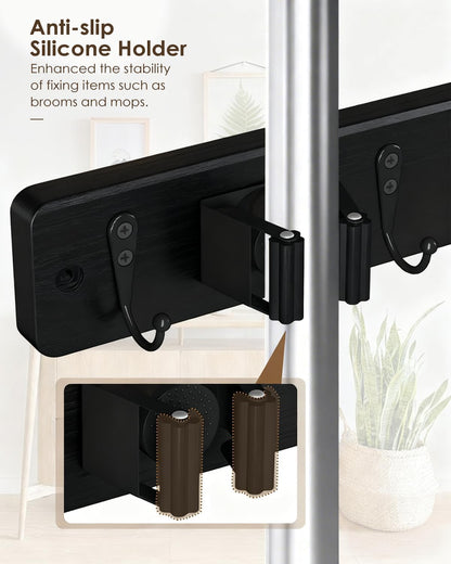 Broom Holder Wall Mount, 4 Holders 4 Hooks Mop and Broom Organizer | Mop Holder Wall Mount and Broom Hanger for Garage, Laundry Room, Kitchen and Utility Storage