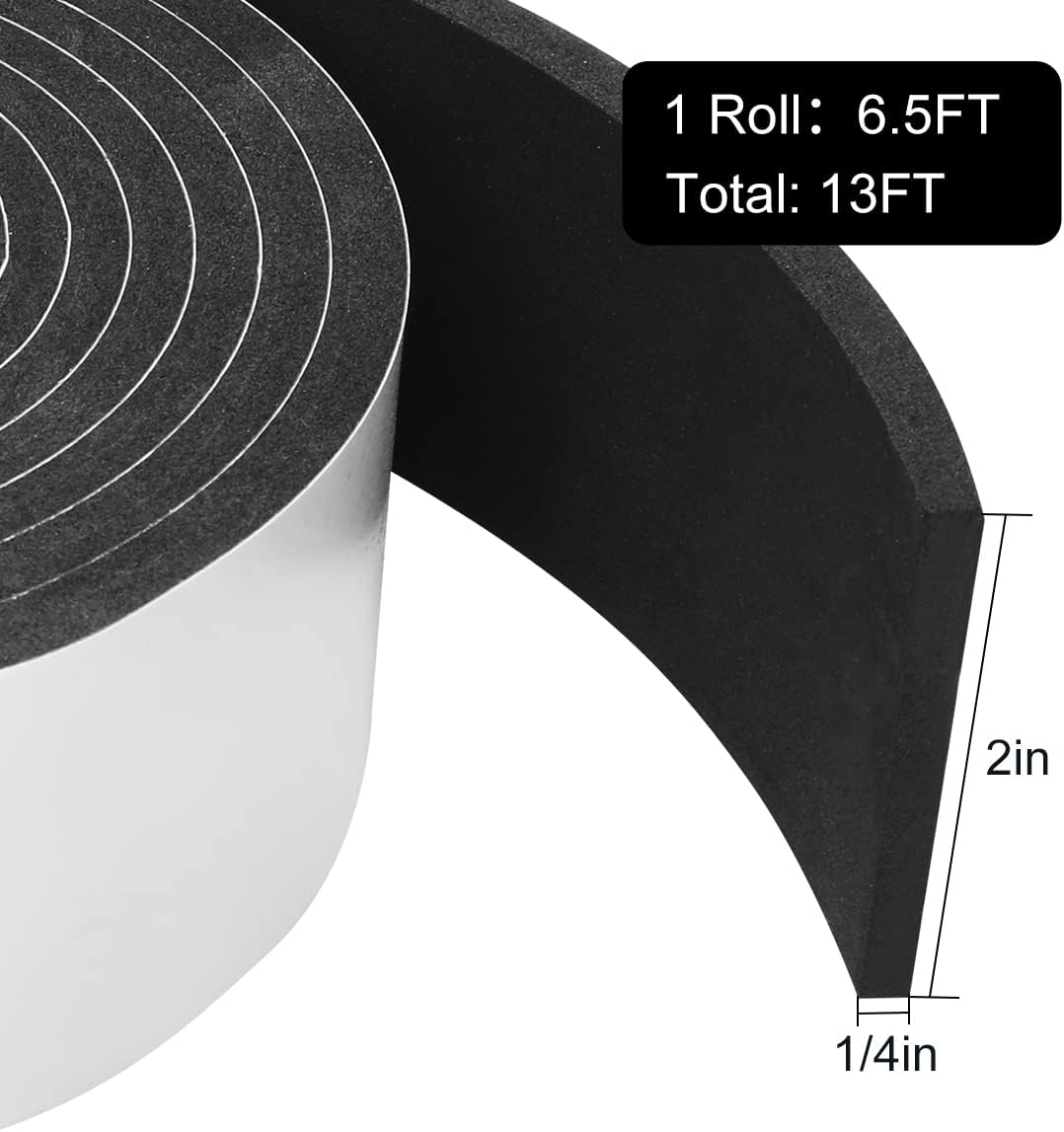 2 Rolls Foam Seal Tape for Door Window Insulation, Soundproof and Shockproof Foam Adhensive Strip, 3/8" Wx3/16 T Single Sided Foam Tape, Cold Air and Draft Closed Cell Seal Strip,Total 32FT