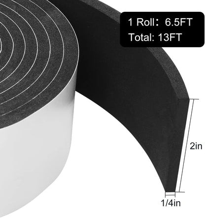 2 Rolls Foam Seal Tape for Door Window Insulation, Soundproof and Shockproof Foam Adhensive Strip, 3/8" Wx3/16 T Single Sided Foam Tape, Cold Air and Draft Closed Cell Seal Strip,Total 32FT