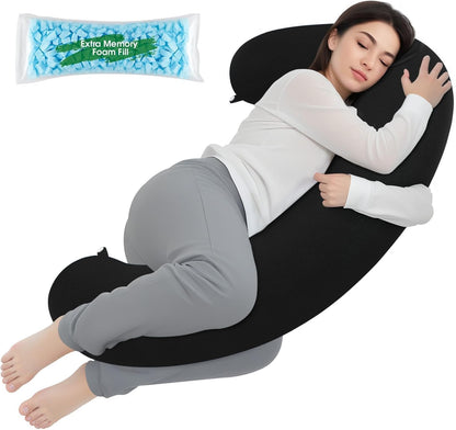 TranquilRelax C Shaped Body Pillow for Side Sleepers, Memory Foam Long Pillow for Leg, Hip & Back Support, Soft Washable Cover,Grey-47"*10"
