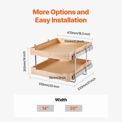 VEVOR Pull Out Cabinet Organizer, 14"W x 21"D Cabinet Drawer, Soft Close Slide out Shelf, Heavy-Duty Sliding Wood Drawer, Bottom Mount Size（14.5"W x 23"D）and Side Mount Size（15"W x 23"D） | Heavy-Duty Sliding Shelf with Bottom or Side Mounting for