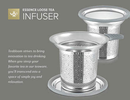 Teabloom Elegant Stainless Steel Loose Leaf Tea Infuser with Lid & Drip Tray – Extra Fine Mesh Basket for Mugs, Cups & Small Teapots – Food Grade Materials, Dishwasher Safe