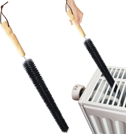 2Pcs Radiator Brush, 16-Inch Long Flexible Radiator Cleaning Brush with Wooden Handle, Refrigerator Coil Soft Bristile Brush, Dryer Lint Brush for Washer Dryer(Black)
