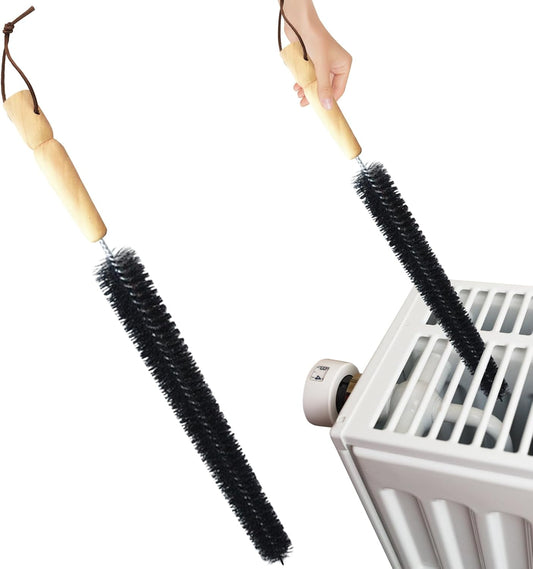2Pcs Radiator Brush, 16-Inch Long Flexible Radiator Cleaning Brush with Wooden Handle, Refrigerator Coil Soft Bristile Brush, Dryer Lint Brush for Washer Dryer(Black)