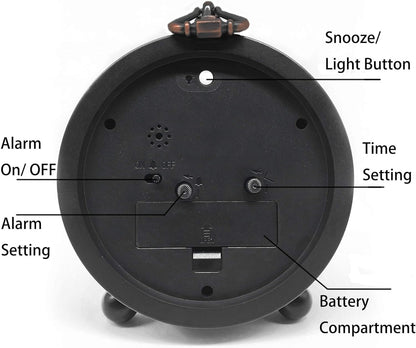 TooTa Vintage Retro Analog Alarm Clock, 4.5 inch Super Silent Non Ticking Small Clock with Night Light, Battery Operated, Simply Design, for Living Room, Bedroom, Bedside, Desk, Gift Clock (Arabic)