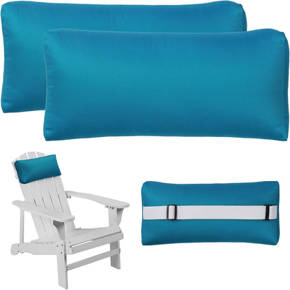 Headrest Pillow for Patio Chaise Lounge Chair, Outdoor Chaise Pillows with Adjustable Elastic Stripe Head Resting Pillows for Recliner Office Chair, Dark Blue 2 Pack